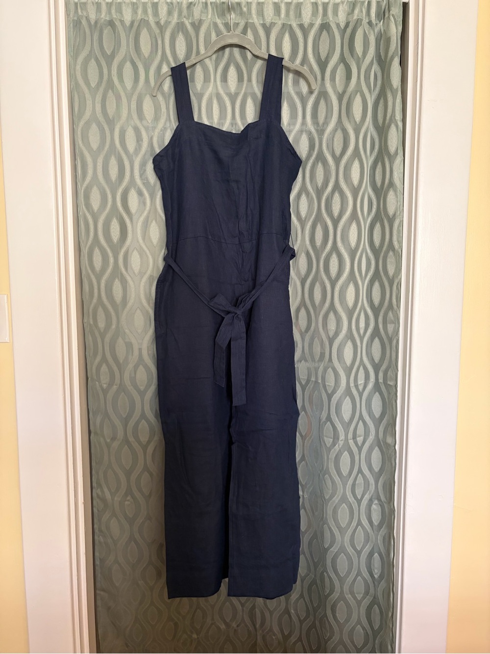 Quince Navy Wide-Leg Jumpsuit with Tie Belt